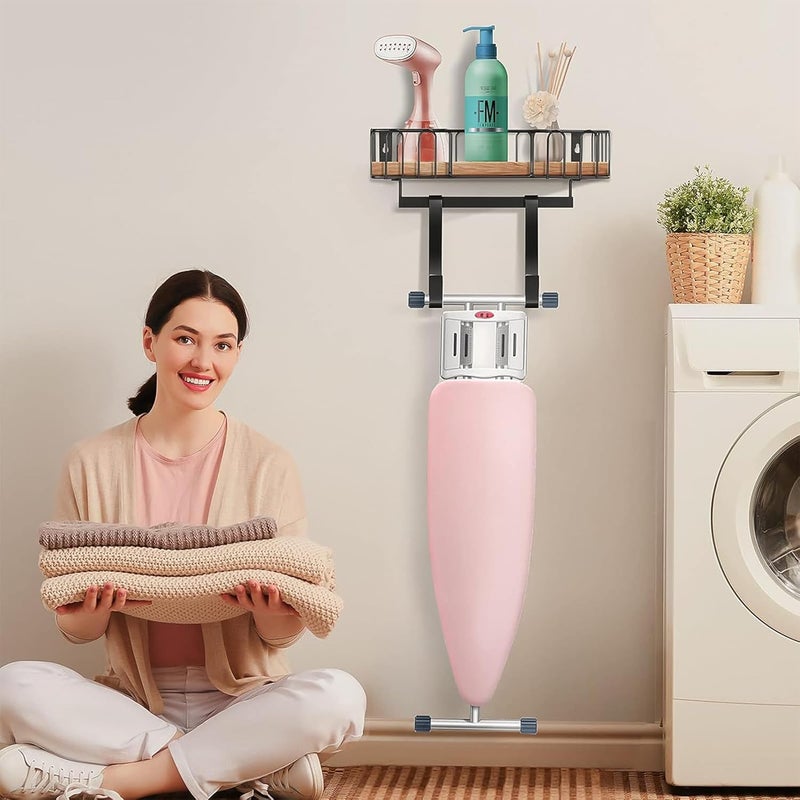 TJMOREE Ironing Board Hanger Metal Wall Mount Iron and Ironing Board Holder, Laundry Room Decor and Storage with Large Storage Black - Image 2